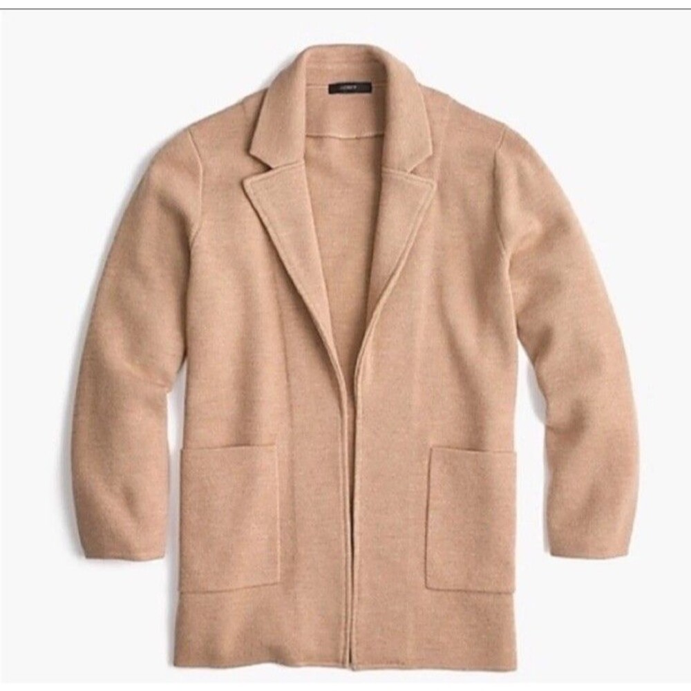 J.Crew Sophie Open Front Sweater Blazer Tan Camel Merino Wool Blend Medium